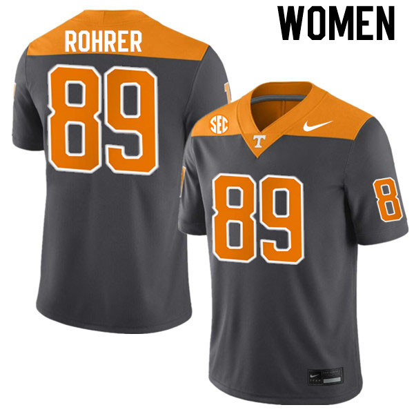 Women #89 Titus Rohrer Tennessee Volunteers College Football Jerseys Stitched-Anthracite